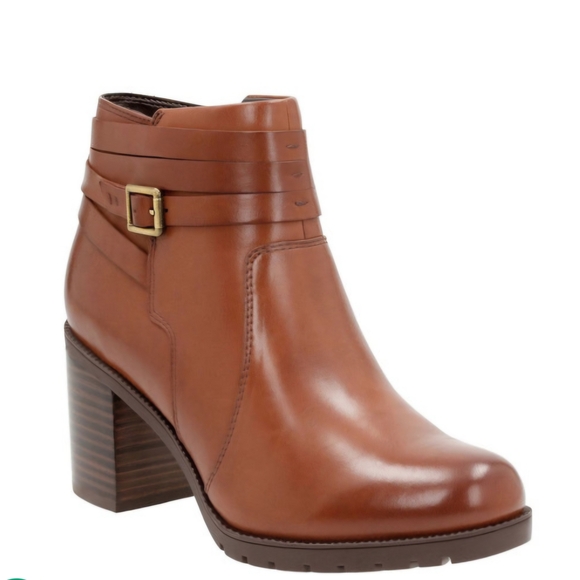 Shoes - Clarks Malvet Maria Tan Leather Ankle Boot - Size 8M